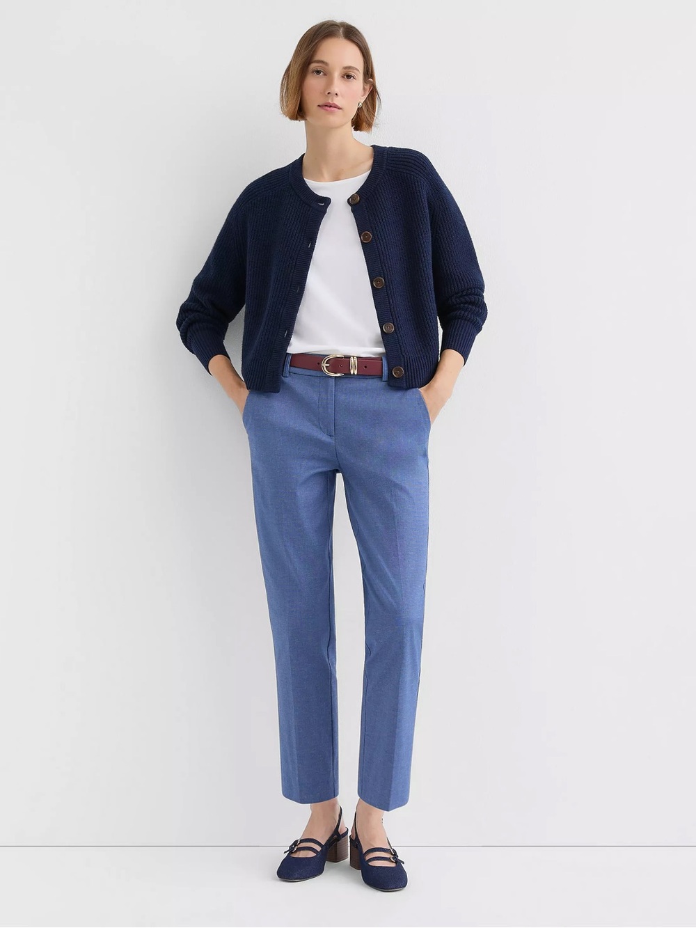 LOFT Riviera Slim Ankle Pants in Texture Blue Multi (8) - Picture 3 of 13